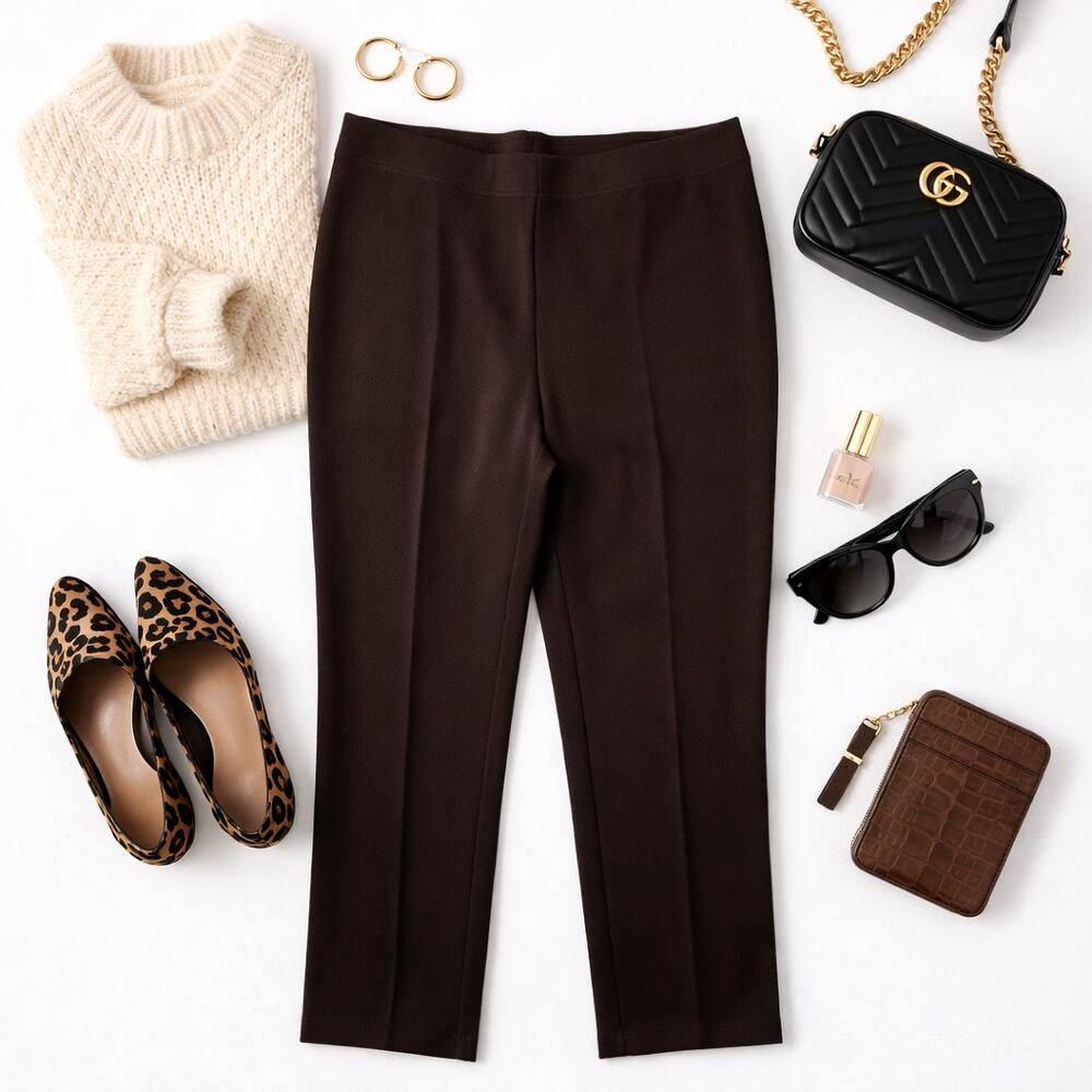 Susan Graver Liquid Knit Pull On Pants XLT Brown Straight Leg Travel Career - Picture 4 of 7
